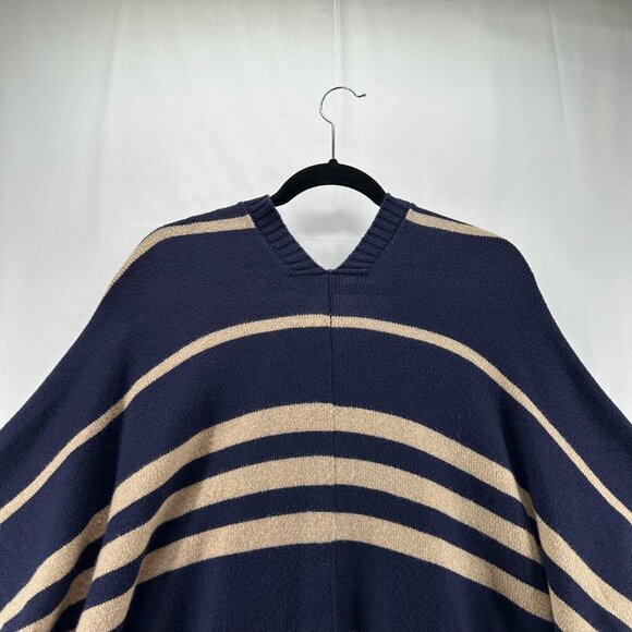 GAP Sweater Womens OS Striped Poncho Wool Camel Hair Cardigan Open Front Blue - Picture 6 of 10